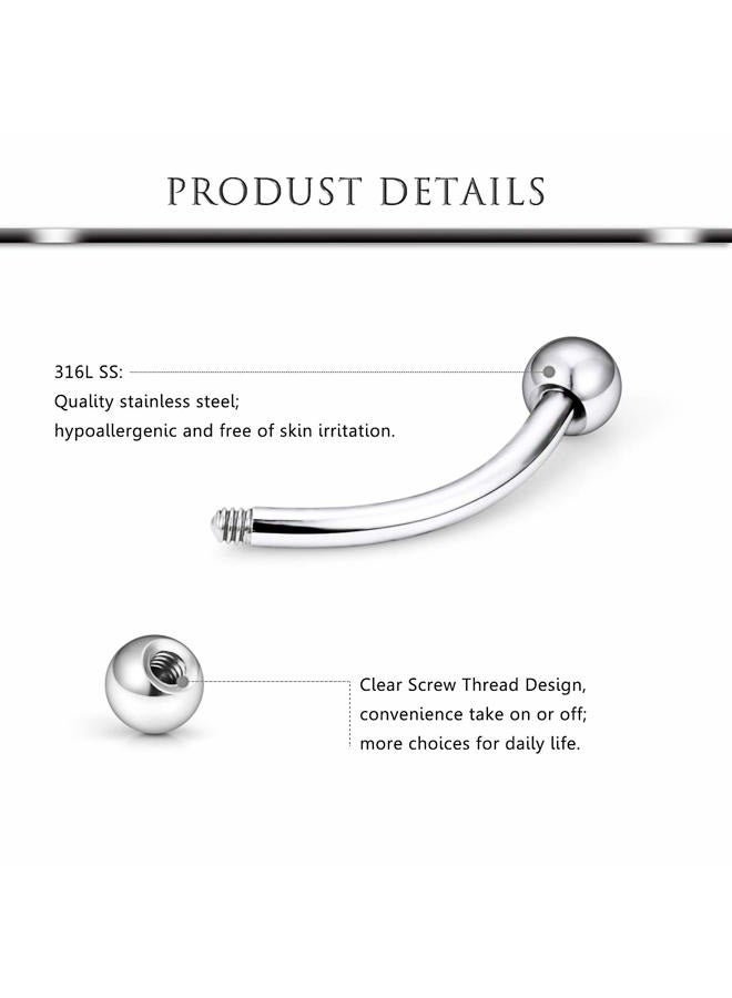 Hoeudjo 48PCS 16G Straight & Curved Barbells Snake Eyes Tongue Rings Surgical Steel Ring Nipplerings Piercing Jewelry for Women Men 16MM Silver-Tone Rose Gold Black - Image 2