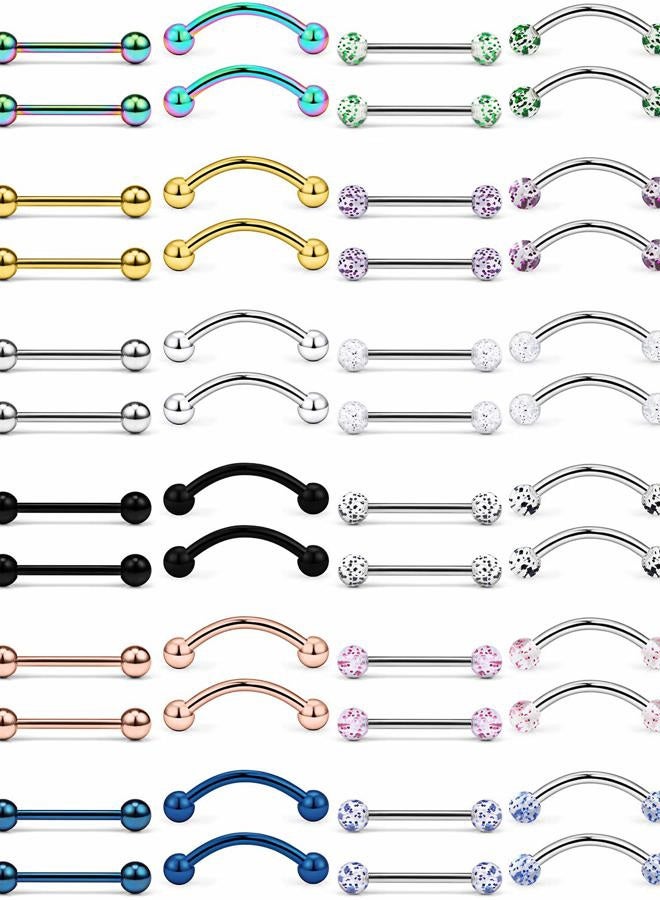 Hoeudjo 48PCS 16G Straight & Curved Barbells Snake Eyes Tongue Rings Surgical Steel Ring Nipplerings Piercing Jewelry for Women Men 16MM Silver-Tone Rose Gold Black - Image 1