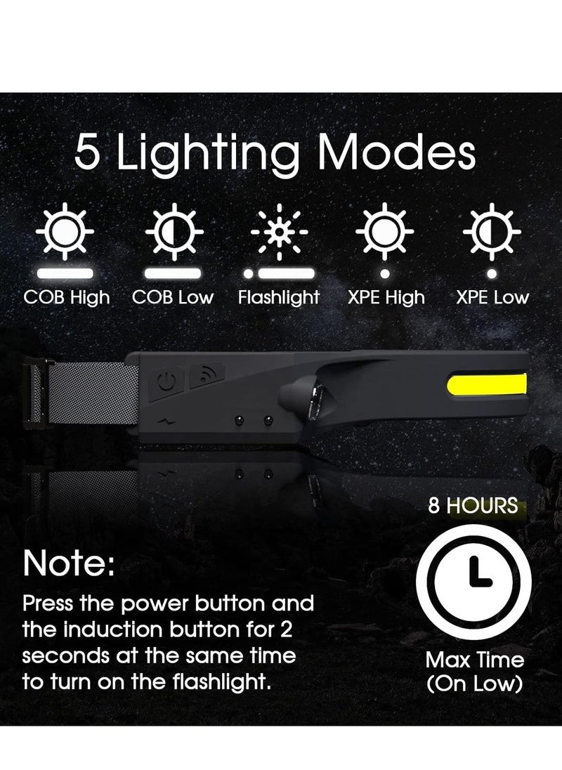 Rechargeable LED Headlamp Flashlight with 5 Modes & Motion Sensor – 350 Lumen, 230° Wide Beam, Waterproof, Induction Mode for Outdoor Activities, Running, Camping, Repairing – Durable & Hands-Free Lighting