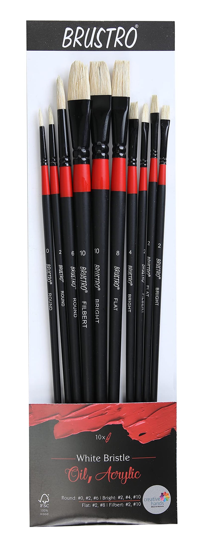 BRUSTRO مجموعة فرش بروسيترو البيضاء من 10 فرش للرسم بالزيت والأكريليك. - Image 1