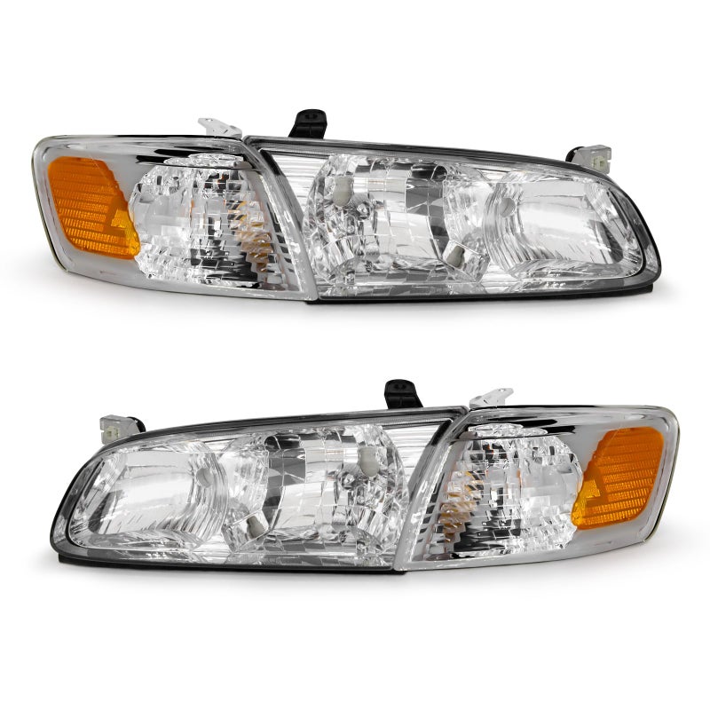 ADCARLIGHTS Headlights Assembly Compatible with 2000 2001 Toyota Camry 00 01 Camry Headlamp with Chrome Housing Amber Reflector Driver and Passenger Side