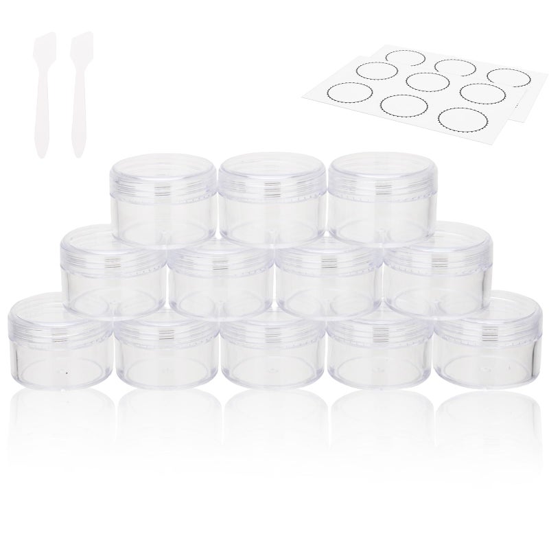 GOLACKY 15 Grams Small Plastic Jars with Lids, 12 Pack Travel Cosmetic Containers, Empty Sample Jars with Lids, Body Butter Jars with Lidss and Makeup Spoons - Image 1