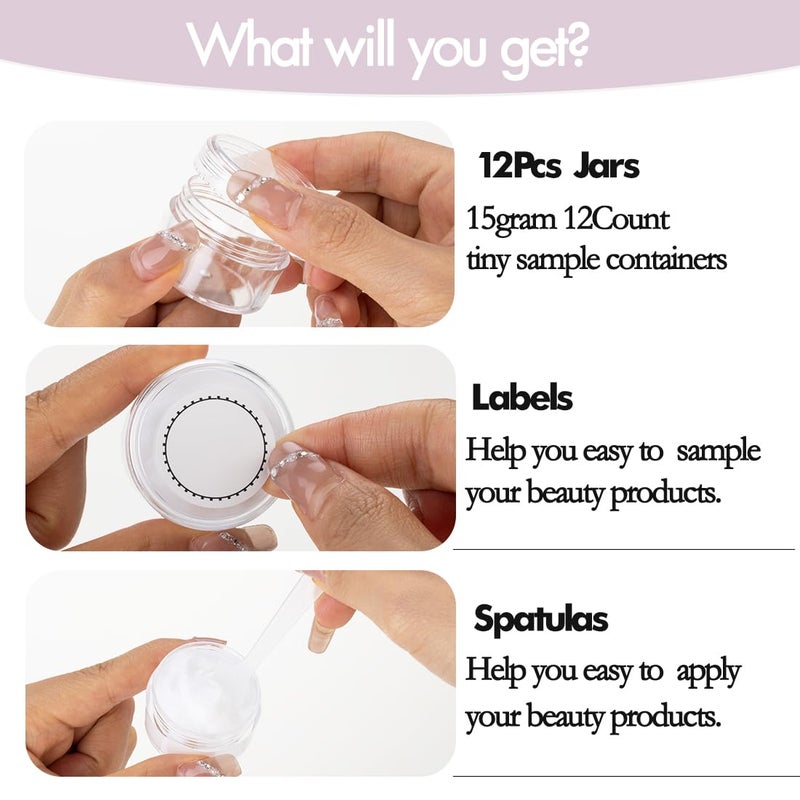 GOLACKY 15 Grams Small Plastic Jars with Lids, 12 Pack Travel Cosmetic Containers, Empty Sample Jars with Lids, Body Butter Jars with Lidss and Makeup Spoons - Image 5