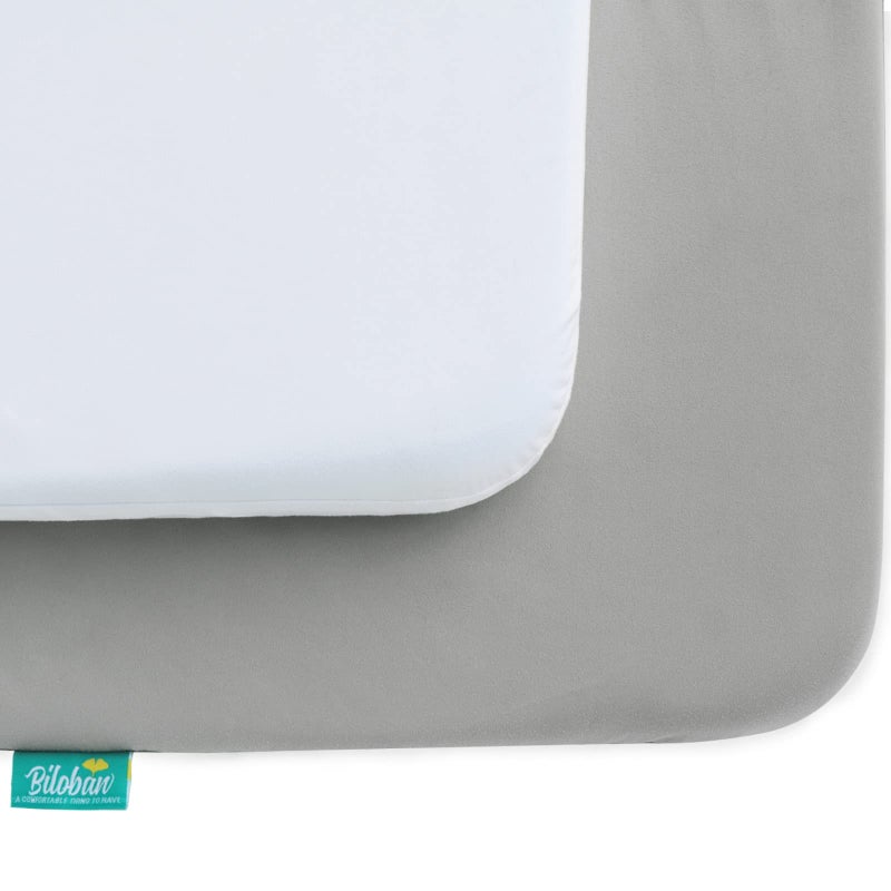 Biloban Pack and Play Sheets Waterproof 2 Pack Fitted, Compatible with Baby Graco/Dream On Me/Baby Trend/Pamo Babe Pack n Play/Playard and Other 38" X 26" Playpen Mattress, Grey & White - Image 5