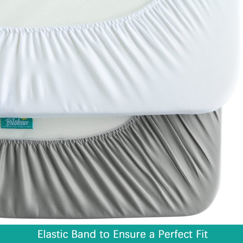 Biloban Pack and Play Sheets Waterproof 2 Pack Fitted, Compatible with Baby Graco/Dream On Me/Baby Trend/Pamo Babe Pack n Play/Playard and Other 38" X 26" Playpen Mattress, Grey & White - Image 4