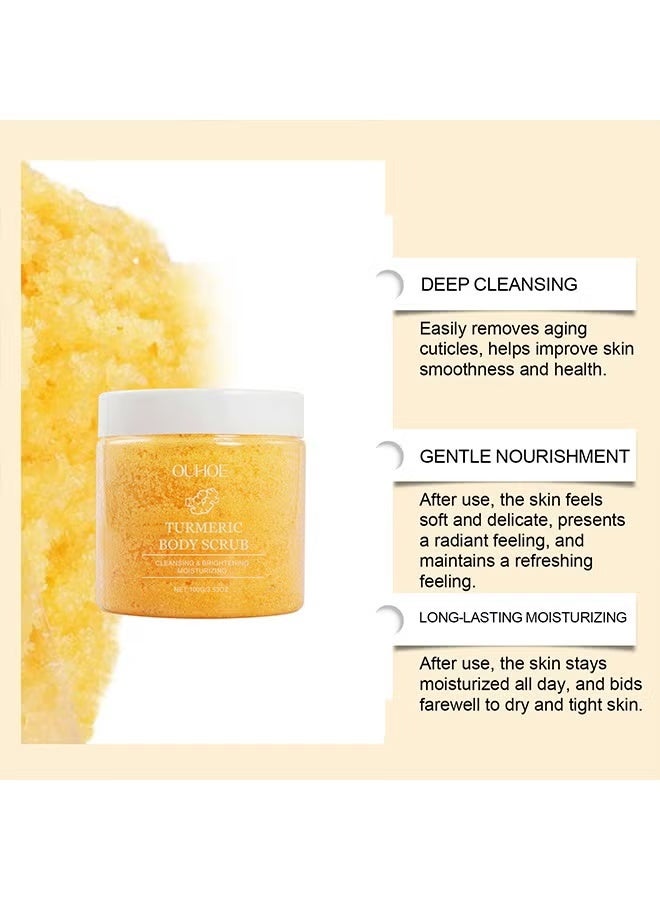 OUHOE Turmeric Body Scrub, Moisturizing And Exfoliating Body, Face, Hand, Foot Scrub, Nourishes Skin, Deep Cleansing, Body Scrub Turmeric Scrubs, 100G - Image 5