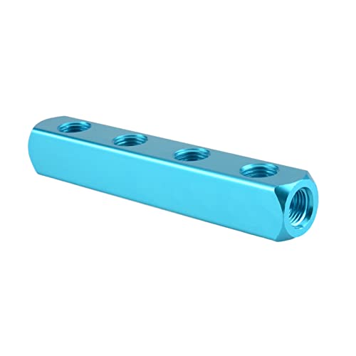 MARSTEK Air Manifold, 4 Way 7 Port Air Compressor Manifold, Aluminum Air Hose Inline Manifold Block Splitter, Pneumatic Manifold Air Distribution Block, NPT 1/4 Inch Supply Port, NPT 1/4 Inch Output Port - Image 1