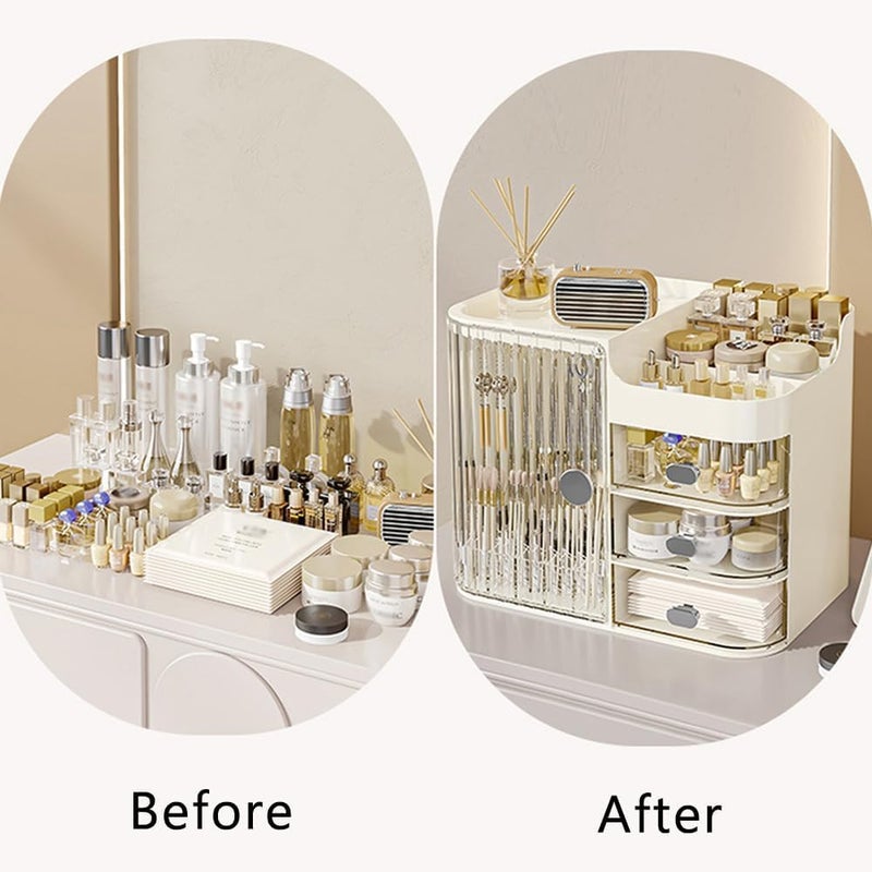 CALIST Makeup Organizer, Large Capacity Skincare Organizer for Vanity, Cosmetic Organizer with Drawers and Transparent Cover for Bedroom Countertop and Bathroom Countertop Storage - Image 4