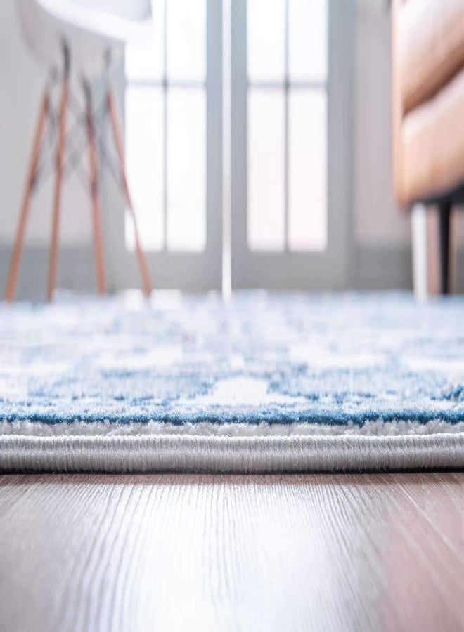 يونيك لوم سجادة منطقة من مجموعة يونيك لوم بوسطن - بنقشة زهور (2 قدم × 6 قدم 1 بوصة، أبيض أزرق/ رمادي) - Image 4