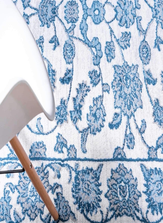 يونيك لوم سجادة منطقة من مجموعة يونيك لوم بوسطن - بنقشة زهور (2 قدم × 6 قدم 1 بوصة، أبيض أزرق/ رمادي) - Image 5