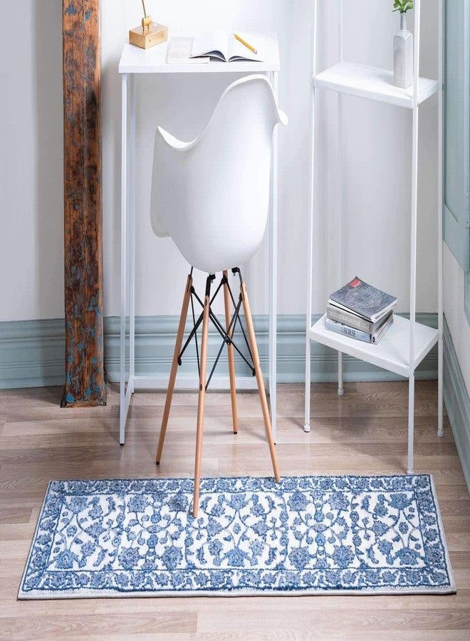 يونيك لوم سجادة منطقة من مجموعة يونيك لوم بوسطن - بنقشة زهور (2 قدم × 6 قدم 1 بوصة، أبيض أزرق/ رمادي) - Image 3