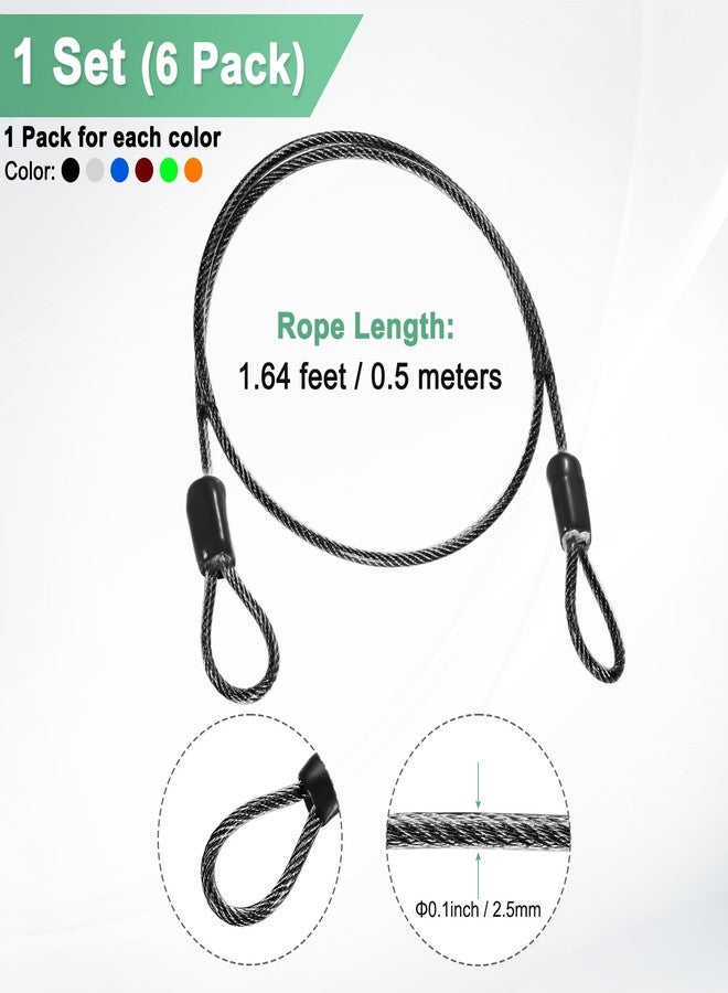 M METERXITY 6-Pack Security Cable Lock, 1.64FT PVC Coated Steel Luggage Lock Wire Rope with Double Loop for Outdoor Travel/Gate/Bike, Cut-Resistant Braided Steel Cable Kit - Image 3