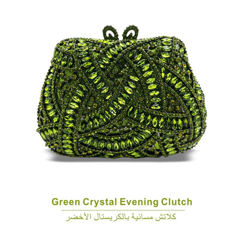 Elegant Crystal Studded Evening Clutch Bag, Classic Metal Frame Formal Party Handbag Women Dinner Wedding Purse