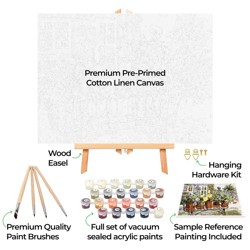 Ledgebay DIY Paint by Numbers Kit for Adults Framed Canvas Beginner to Advanced Paint by Numbers Kit, Kits Include Acrylic Paint Set, Brushes & Tabletop Easel (Ritas Pansies 16" x 20" Framed) - Image 2
