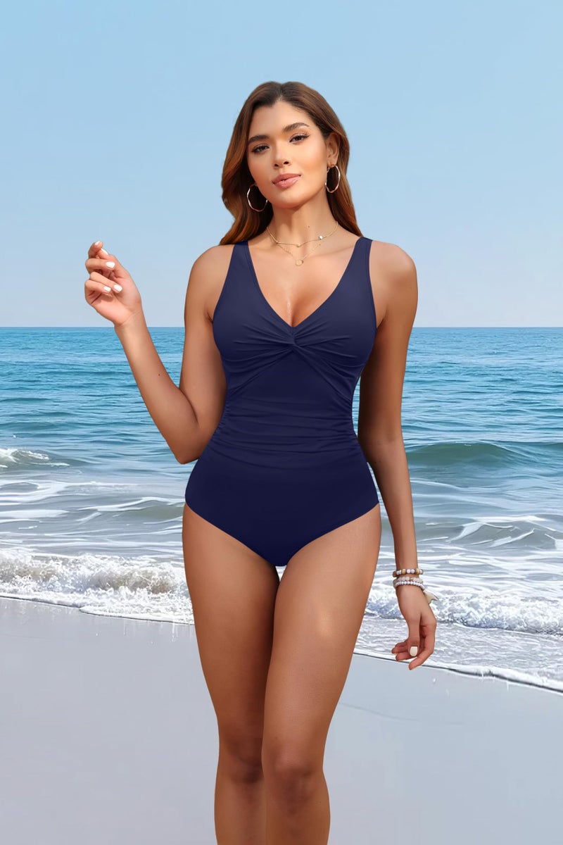 Holipick Navy Blue Women Tummy Control One Piece Swimsuit - Push Up Bathing Suit Full Coverage Slimming Swimwear M - Image 2
