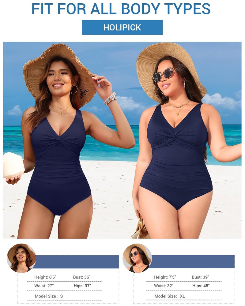 Holipick Navy Blue Women Tummy Control One Piece Swimsuit - Push Up Bathing Suit Full Coverage Slimming Swimwear M - Image 5
