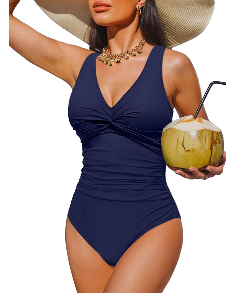 Holipick Navy Blue Women Tummy Control One Piece Swimsuit - Push Up Bathing Suit Full Coverage Slimming Swimwear M - Image 1