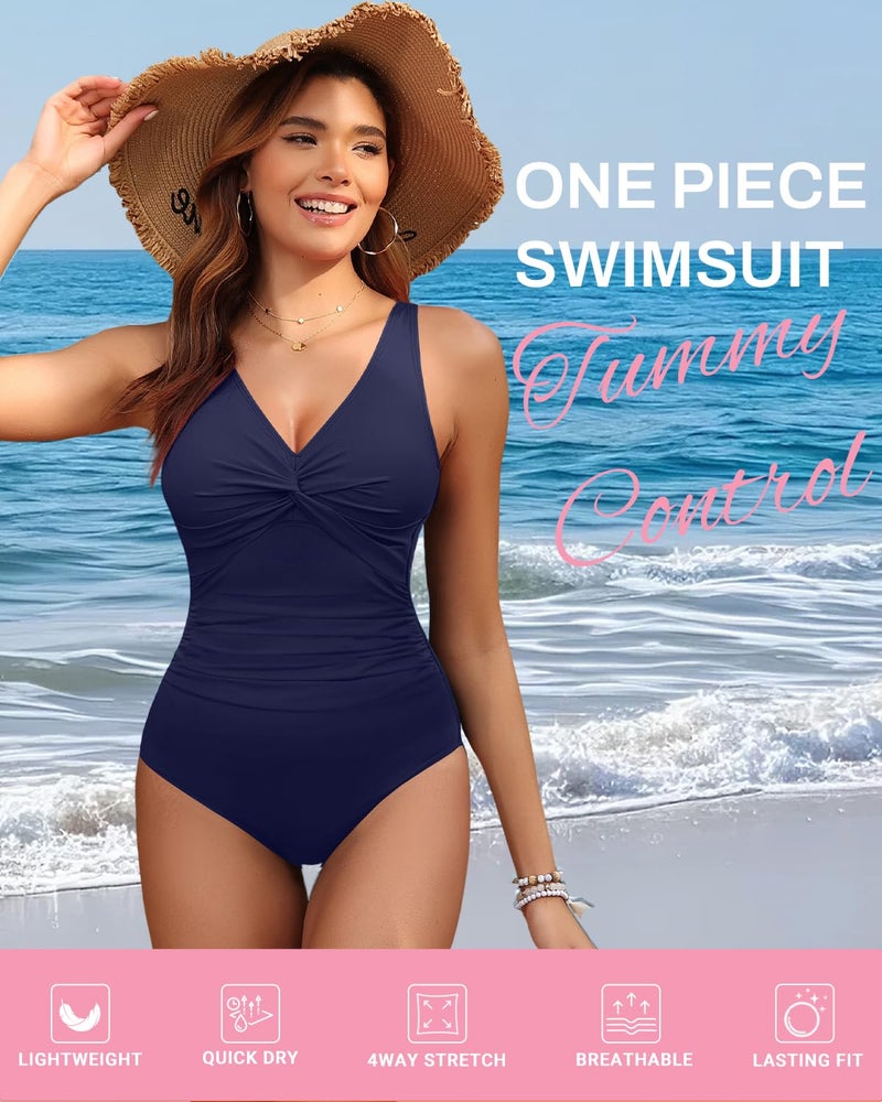 Holipick Navy Blue Women Tummy Control One Piece Swimsuit - Push Up Bathing Suit Full Coverage Slimming Swimwear M - Image 4