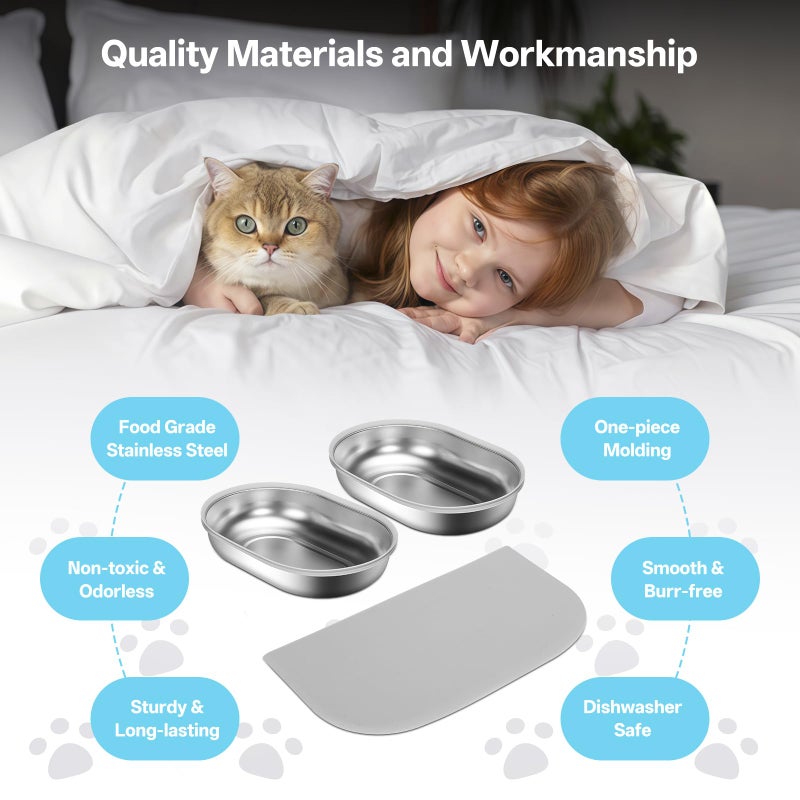 YOIHABV Stainless Steel Bowls and Mat Set for Automatic Microchip Pet Feeder, YOIHABV 2 Single SUS 304 Bowls and 1 Silicone Mat, Keep Food Fresh, Easy to Clean, Protect Cat Feeder - Image 4