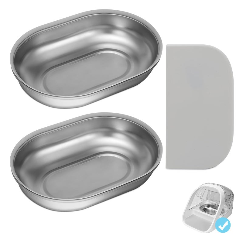 YOIHABV Stainless Steel Bowls and Mat Set for Automatic Microchip Pet Feeder, YOIHABV 2 Single SUS 304 Bowls and 1 Silicone Mat, Keep Food Fresh, Easy to Clean, Protect Cat Feeder - Image 1