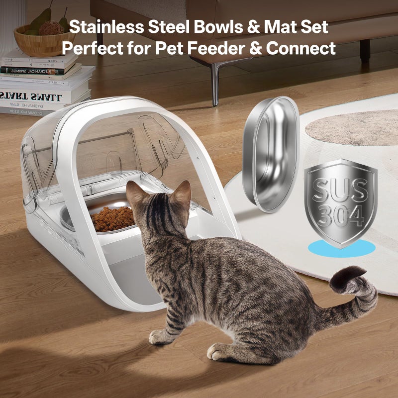 YOIHABV Stainless Steel Bowls and Mat Set for Automatic Microchip Pet Feeder, YOIHABV 2 Single SUS 304 Bowls and 1 Silicone Mat, Keep Food Fresh, Easy to Clean, Protect Cat Feeder - Image 2
