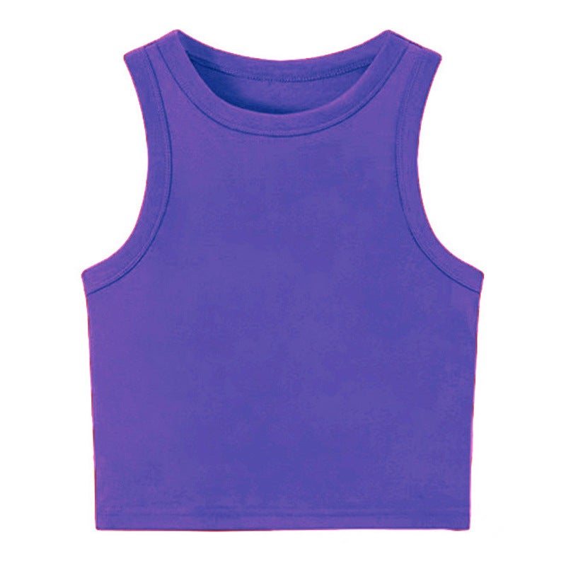 Summer Vest 2025 New Womens Sports Sleeveless Cotton T-Shirt Waistcoat Summer T Solid Color Shirt Wx- t215 deep purple