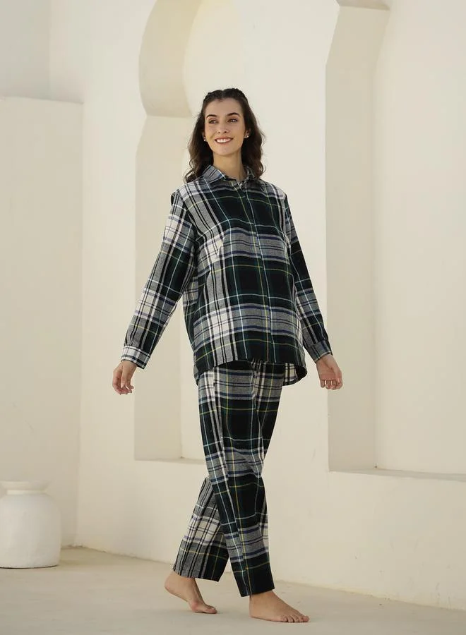 sanskrutihomes Checked Long Sleeve Shirt and Pyjama Set by Styli