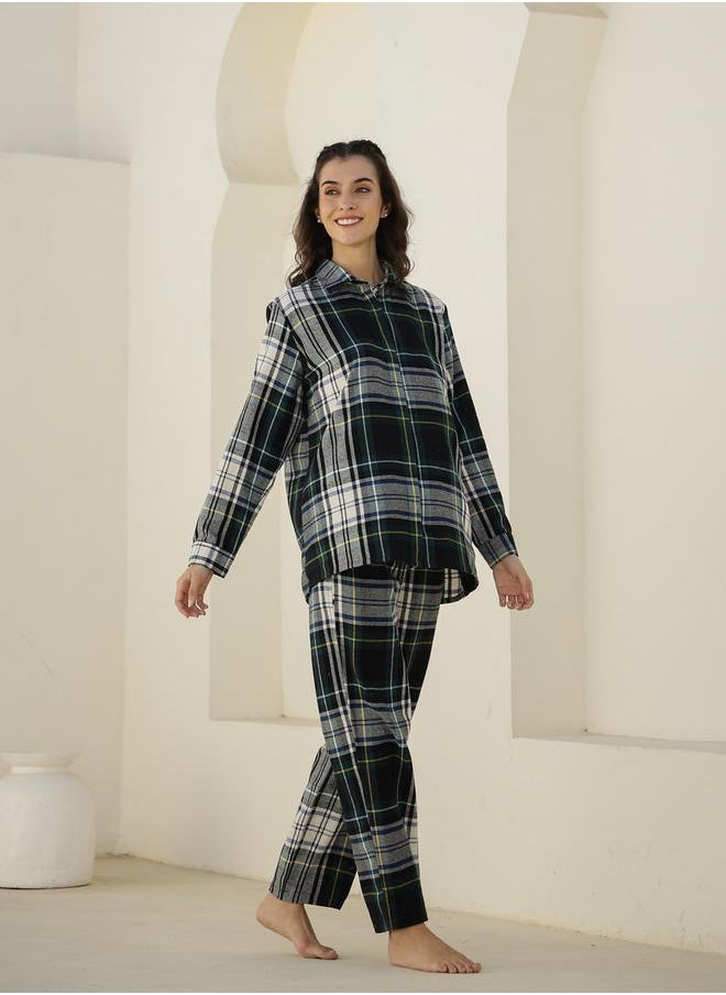 sanskrutihomes Checked Long Sleeve Shirt and Pyjama Set by Styli  - Image 4