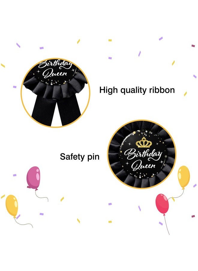 WOWOPA Birthday Queen Tinplate Badge Pin, Happy Birthday Black Corsage Button for Women Girl Birthday Award Ribbon Party Decorations 1pcs - Image 3