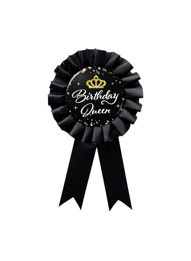 WOWOPA Birthday Queen Tinplate Badge Pin, Happy Birthday Black Corsage Button for Women Girl Birthday Award Ribbon Party Decorations 1pcs - Image 1