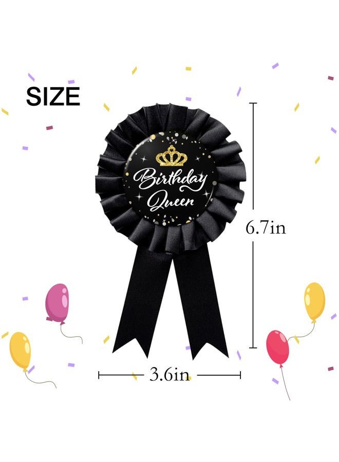 WOWOPA Birthday Queen Tinplate Badge Pin, Happy Birthday Black Corsage Button for Women Girl Birthday Award Ribbon Party Decorations 1pcs - Image 2