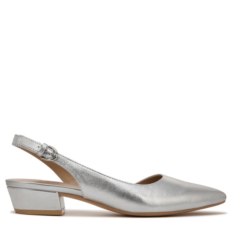 Naturalizer Womens Banks Slingback Low Heel Pointed Toe Pumps ,Silver Metallic Leather,8.5 Wide - Image 4