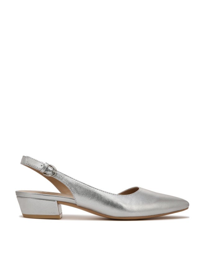 Naturalizer Womens Banks Slingback Low Heel Pointed Toe Pumps ,Silver Metallic Leather,8.5 Wide - Image 1
