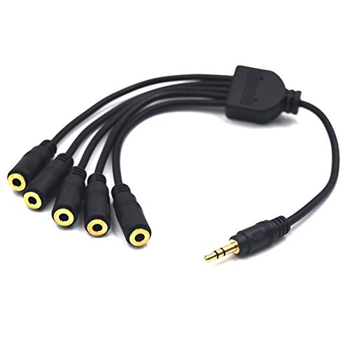 Kework 12 Inch 1/8” 3.5mm TRS Splitter Audio Cable, 1 Male to 5 Female 3.5mm Plug Extender Headphone Cable, 3.5mm 3 Pole Stereo Jack Extension Adapter Headset Aux Cord - Image 1