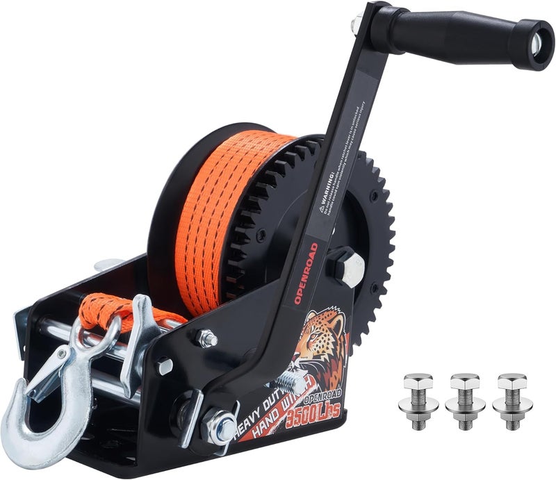 OPENROAD 3500LB Heavy Duty Boat Trailer Winch with 32FT Orange Strap and 2-Way Ratchet - Image 1