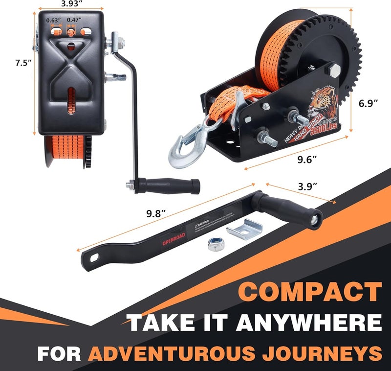 OPENROAD 3500LB Heavy Duty Boat Trailer Winch with 32FT Orange Strap and 2-Way Ratchet - Image 5
