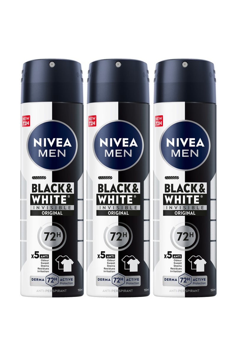 Nivea Black And White Invisible Antiperspirant Deodorant Spray Pack Of 3 - Image 1