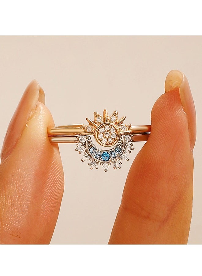 Beyond Sun and Moon Couples Promise Rings, Anti Fading Titanium Engagement Ring, Suitable As A Couple Gift and Wedding Ring (Gold+Silver)  - Image 2