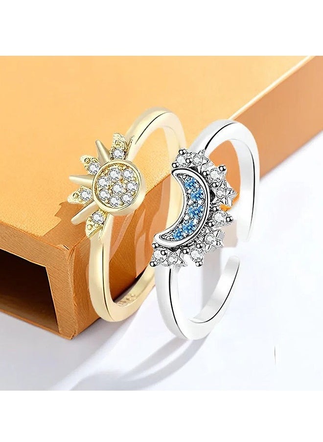 Beyond Sun and Moon Couples Promise Rings, Anti Fading Titanium Engagement Ring, Suitable As A Couple Gift and Wedding Ring (Gold+Silver)  - Image 3
