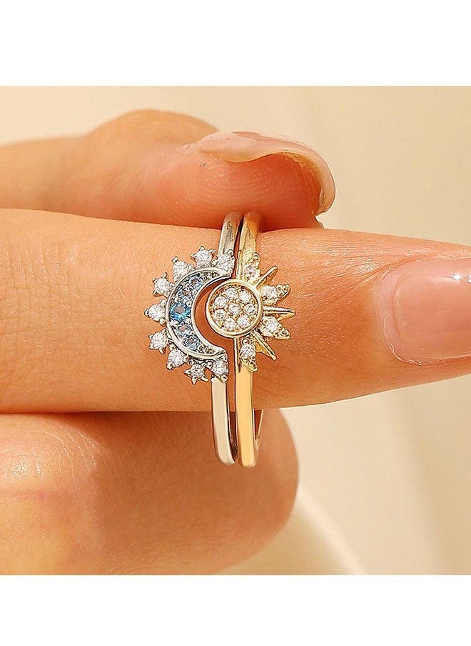 Beyond Sun and Moon Couples Promise Rings, Anti Fading Titanium Engagement Ring, Suitable As A Couple Gift and Wedding Ring (Gold+Silver)  - Image 4