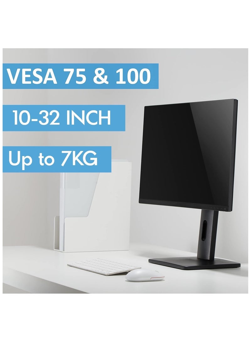 NEWSTAR Single Monitor Desk Stand – Height Adjustable VESA Mount for 17–32″ Screens (up to 7 kg) – Freestanding Black Monitor Arm / Ergonomic Tilt, Swivel & Rotation - Image 3