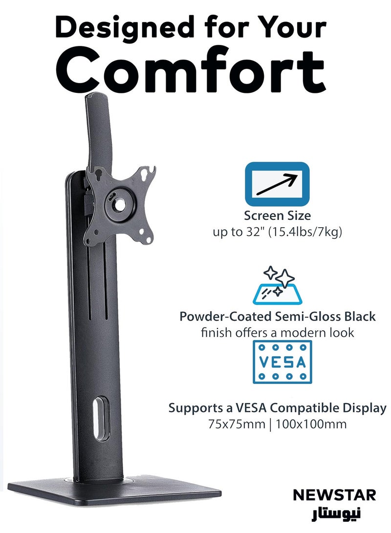 NEWSTAR Single Monitor Desk Stand – Height Adjustable VESA Mount for 17–32″ Screens (up to 7 kg) – Freestanding Black Monitor Arm / Ergonomic Tilt, Swivel & Rotation - Image 4