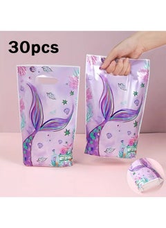 Zeemey 30pcs Mermaid Handbags, Plastic Gift Bags Candy Snack Bags Party Gifts Filling Supplies, Underwater Mermaid Themed Candy Snack Gift Packaging Bag, Birthday Party Youngsters Shower Party Supplies Decoration  - Image 1