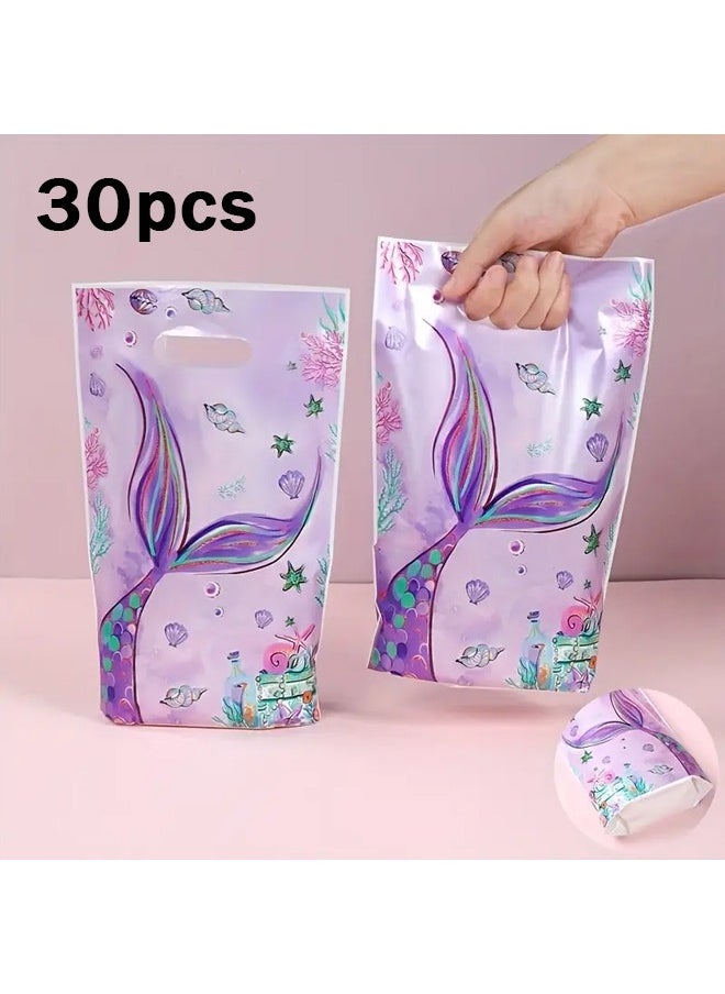 Zeemey 30pcs Mermaid Handbags, Plastic Gift Bags Candy Snack Bags Party Gifts Filling Supplies, Underwater Mermaid Themed Candy Snack Gift Packaging Bag, Birthday Party Youngsters Shower Party Supplies Decoration  - Image 1