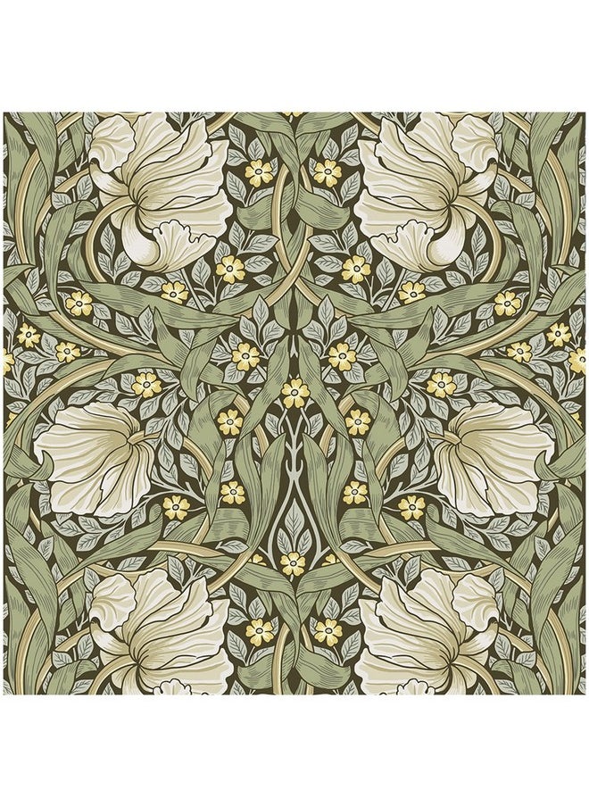 HAOKHOME 940281 Vintage Floral Wallpaper Peel And Stick Botanical Sage Green/Yellow Wall Murals Home Kitchen Bedroom Decor By William Morris 17.7In X 9.8Ft  - Image 1