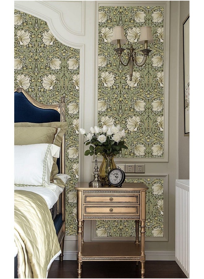 HAOKHOME 940281 Vintage Floral Wallpaper Peel And Stick Botanical Sage Green/Yellow Wall Murals Home Kitchen Bedroom Decor By William Morris 17.7In X 9.8Ft  - Image 3