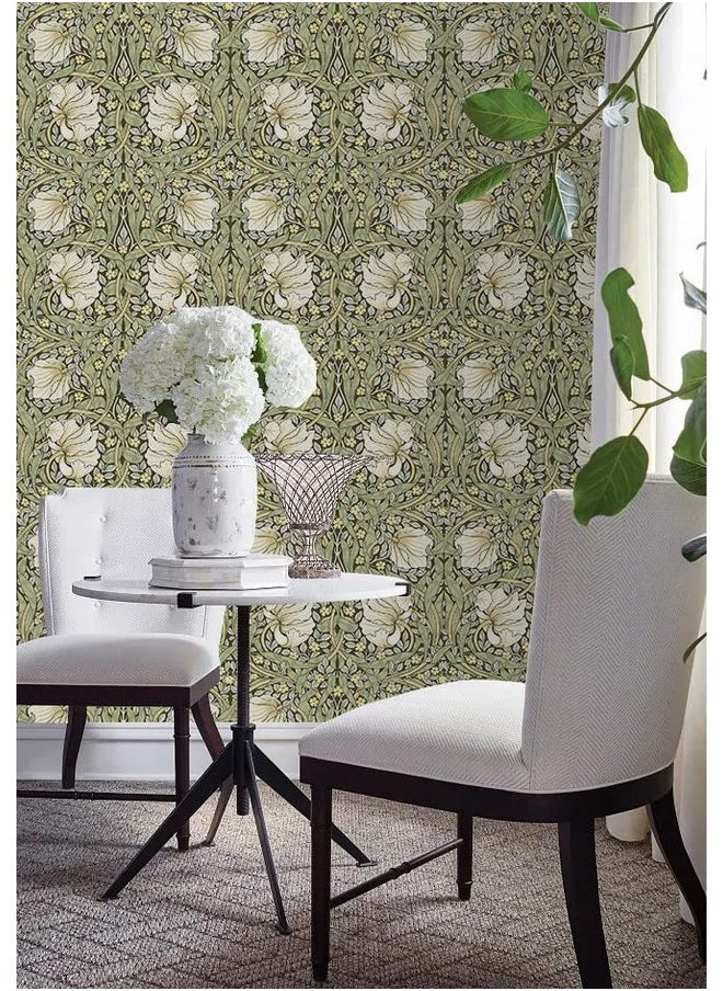 HAOKHOME 940281 Vintage Floral Wallpaper Peel And Stick Botanical Sage Green/Yellow Wall Murals Home Kitchen Bedroom Decor By William Morris 17.7In X 9.8Ft  - Image 2
