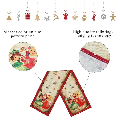 Racenaf Vintage Christmas Table Runner Christmas Decors-Red Vintage Style Santa Claus Girls Merry Christmas Winter Xmas Home Kitchen Dining Table Decor, Christmas Party Decors 13 x 72 Inch - Image 3