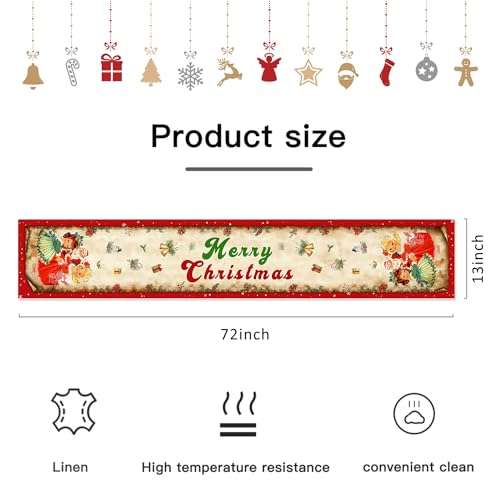 Racenaf Vintage Christmas Table Runner Christmas Decors-Red Vintage Style Santa Claus Girls Merry Christmas Winter Xmas Home Kitchen Dining Table Decor, Christmas Party Decors 13 x 72 Inch - Image 2