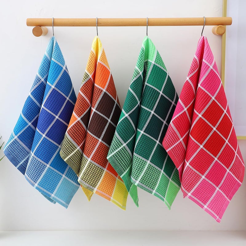 Fucibt Bright Large Kitchen Towels, 4-Pack, 16 Inch x 26 Inch Buffalo Check Dish Towels for Washing Drying Dishes, Colorful Waffle Design Tea Towel Bar Towel, Buffalo - Image 2